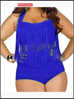 Plus Size High Waist Fringe Bikini Two Piece Halter Swimwear